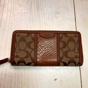Coach brown and tan signature wallet